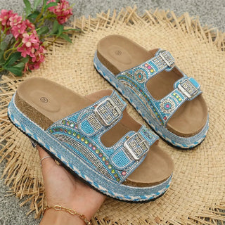 Anoussya Spark Sandals blue – hand-set rhinestone strap, side view