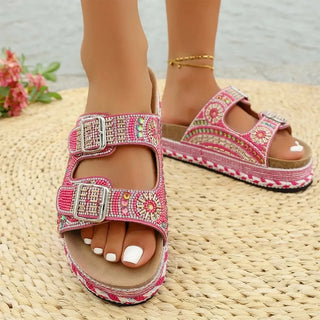 Anoussya Spark Sandals pink – cork platform footbed, arch support close-up