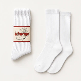 White vintage scrunch crew socks pair with retro Vintage paper band