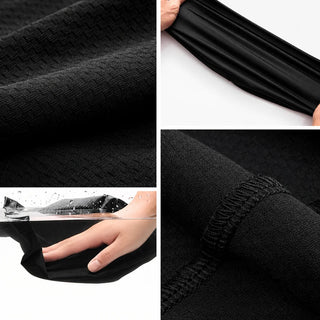 Close-ups of the thin breathable mesh knit, stretch and seam