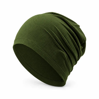 Army green skull cap for locs on a white background