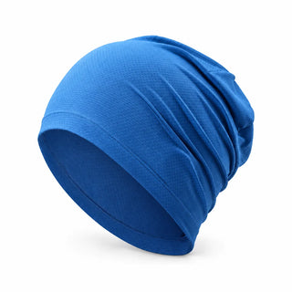 Blue skull cap for locs on a white background