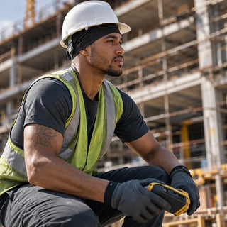 Skull cap worn under a hard hat at work